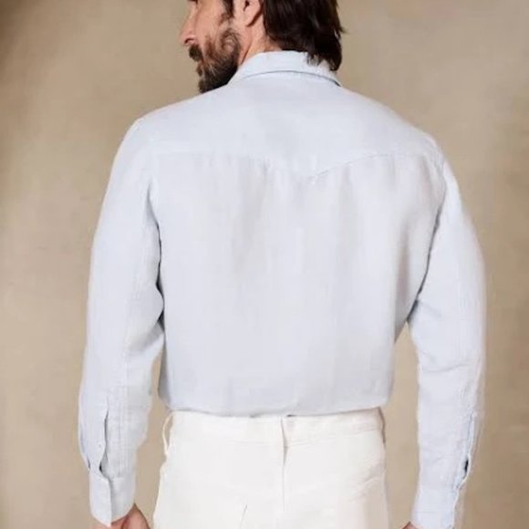 Banana Republic Linen Western Shirt, Light Blue, Large - Picture 2 of 7